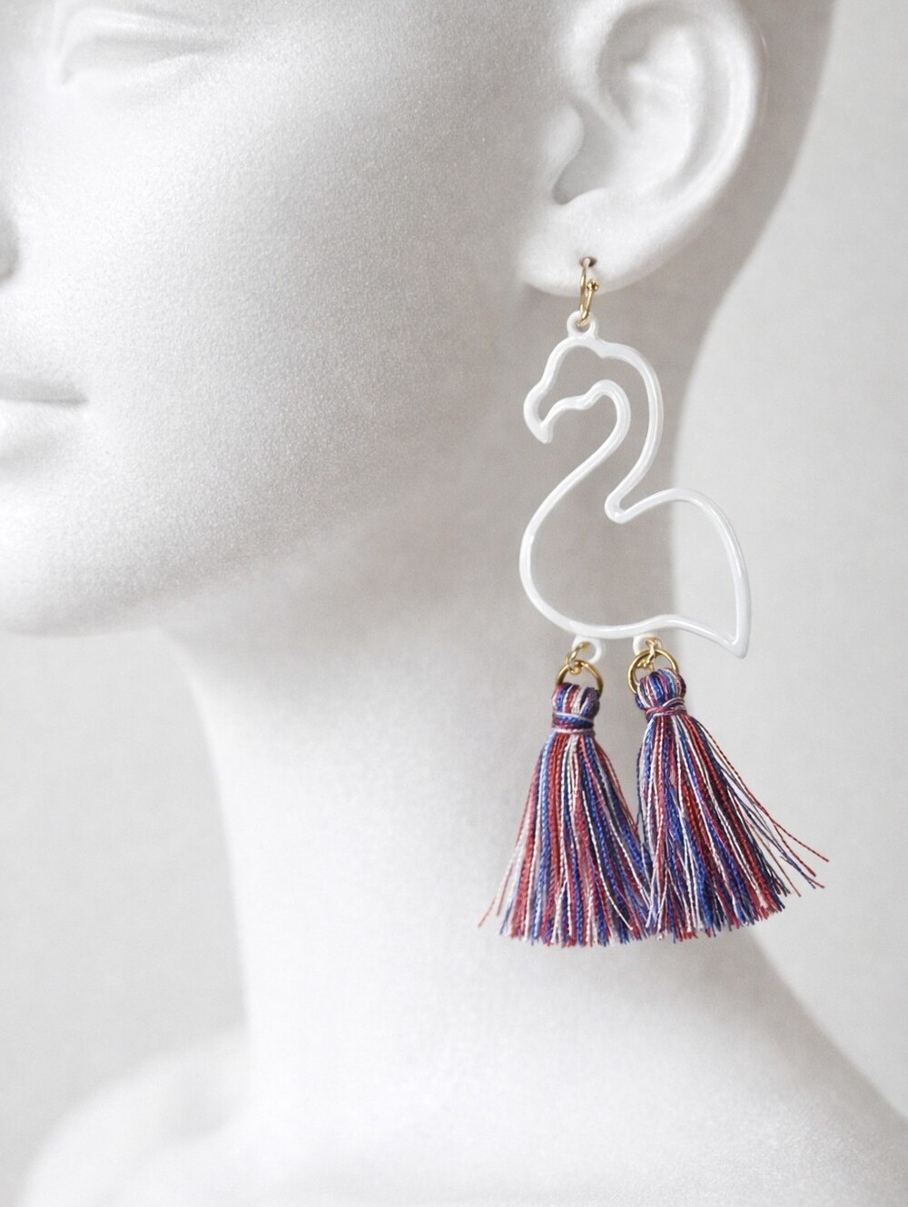 Flamingo Tassel Earrings – Red, White & Blue Patriotic Statement Jewelry - 3.75"